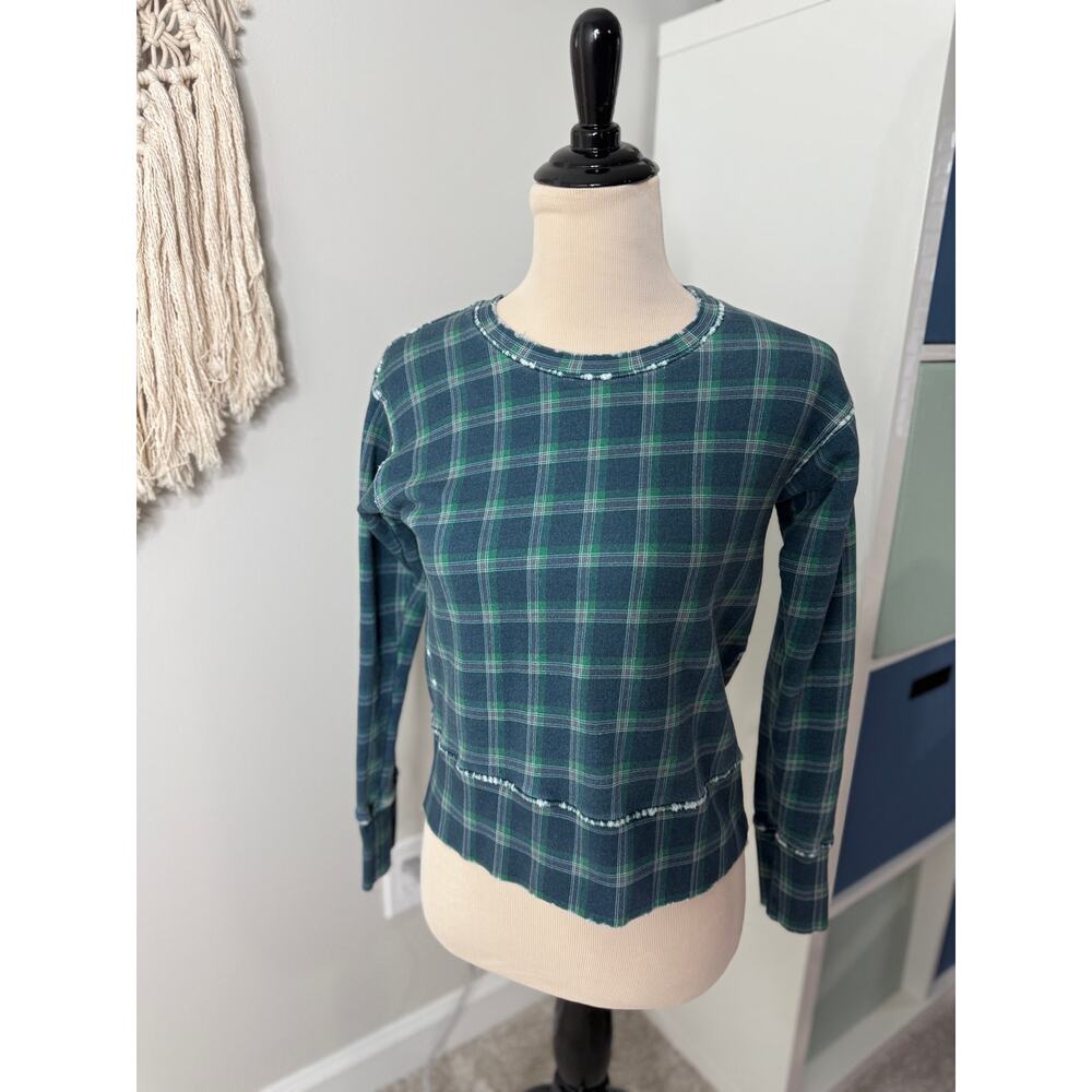 Frank & Eileen Women's Blue Green Holiday Plaid Long-sleeved Tee Sweatshirt XS